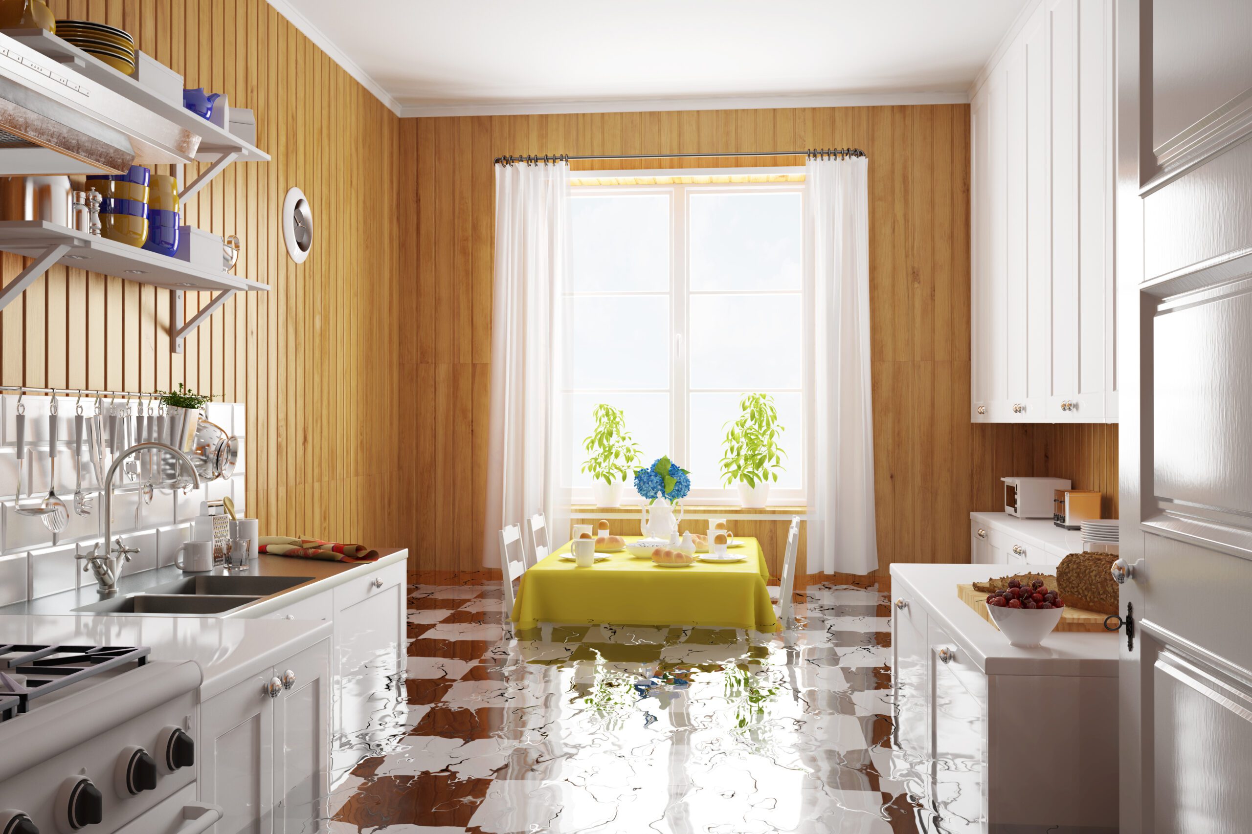 Water Damage After Flooding in Kitchen